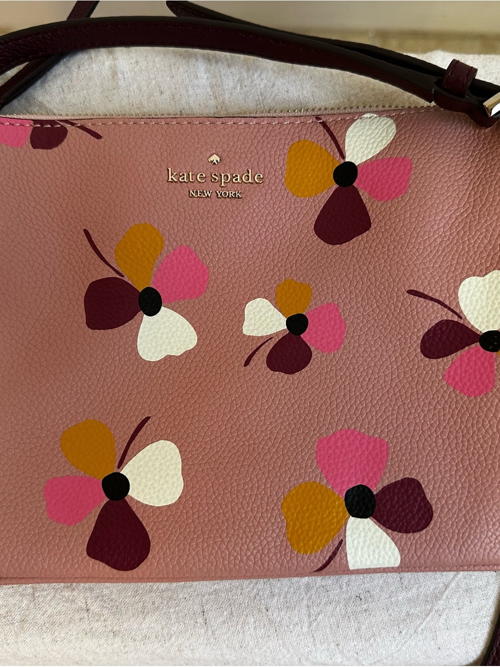 Kate Spade Pink Floral Leather Crossbody Bag with Multicolor Summer Blooms